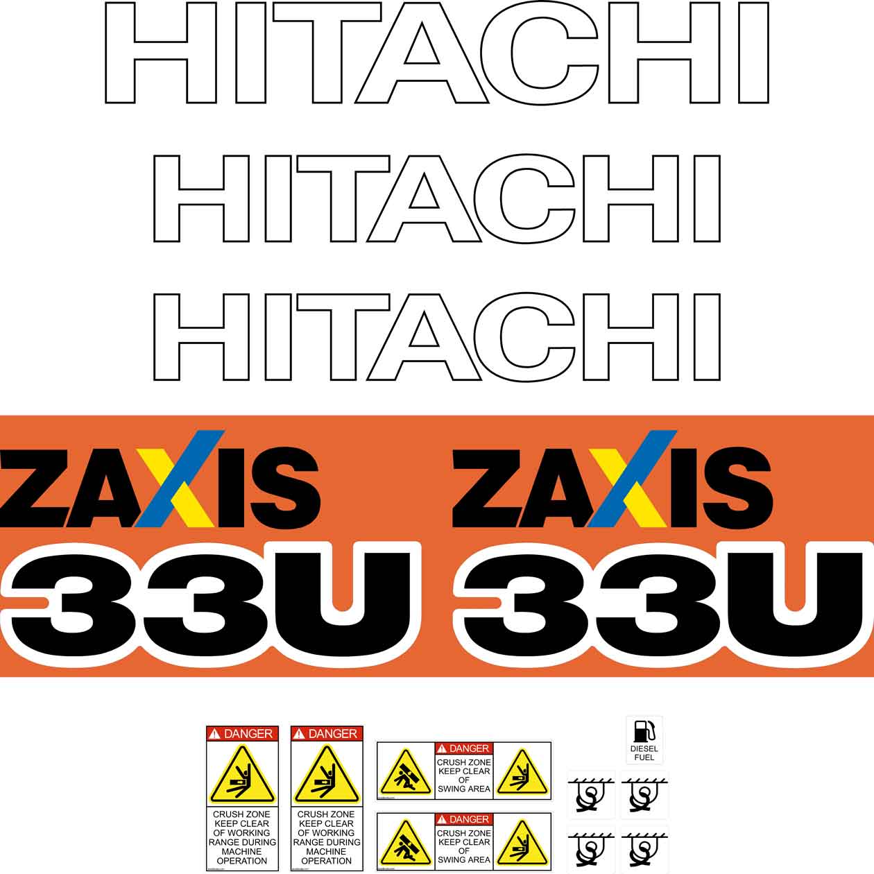 Hitachi ZX33U-5 Decal Kit - Mini Excavator