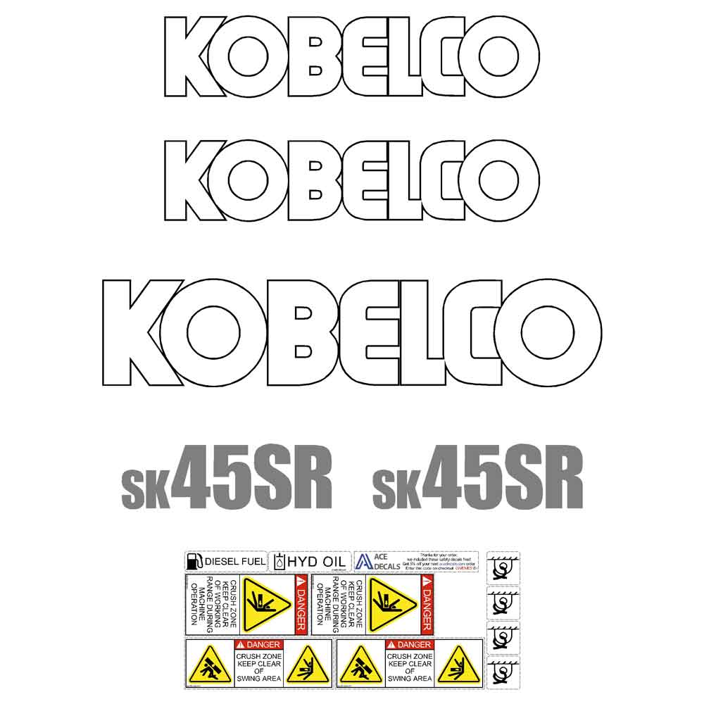 Kobelco SK45SR-2 Decals - Mini Excavator