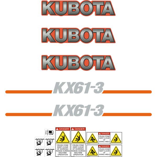 Kubota KX61-3 Decal Kit - Mini Excavator