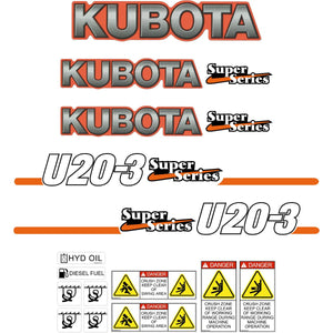 Kubota U20-3 Decal Kit - Mini Excavator