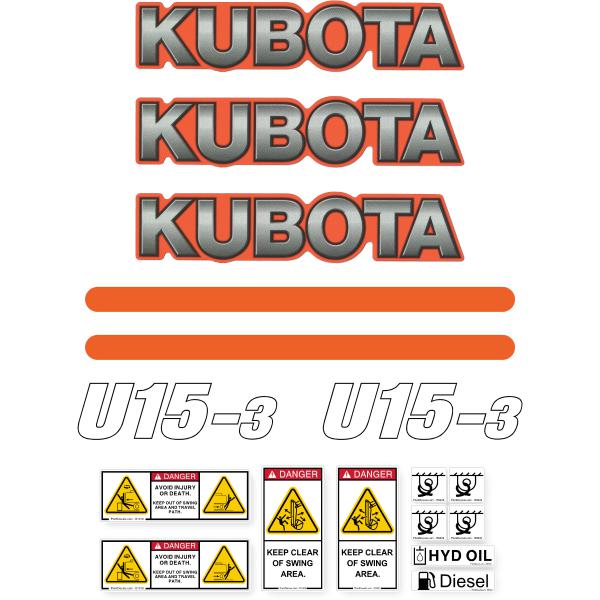 Kubota U15-3 Decal Kit - Mini Excavator