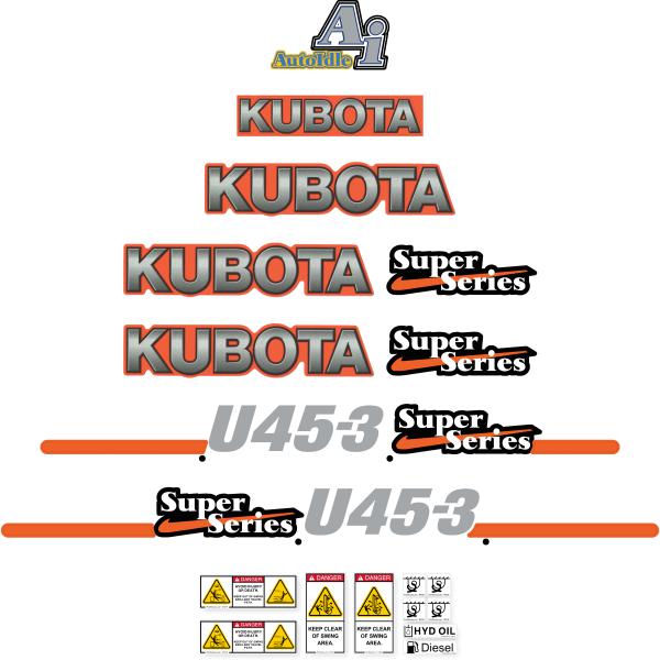 Kubota U45-3 Super Series Decal Kit - Mini Excavator