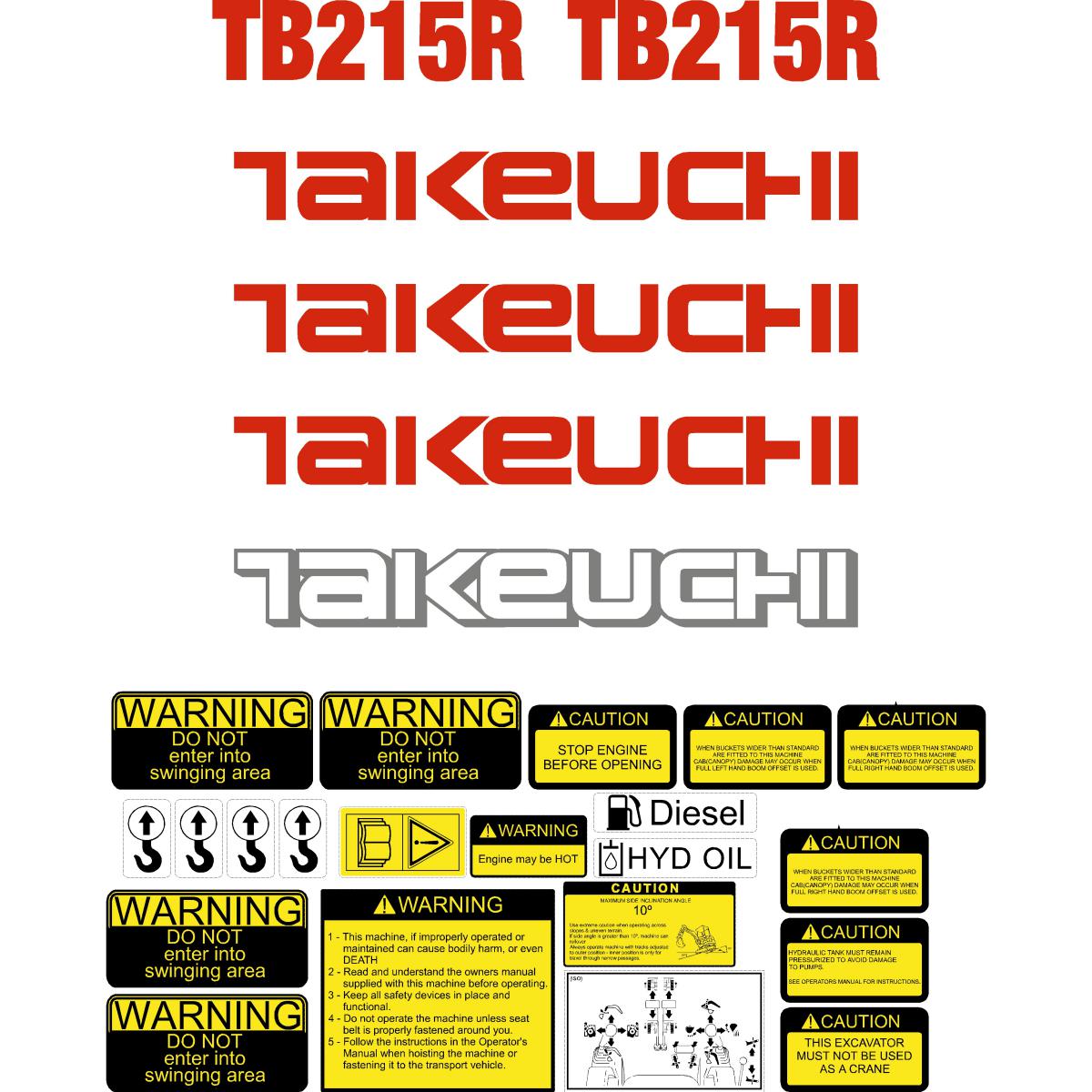 Takeuchi TB215R Decal Kit - Mini Excavator