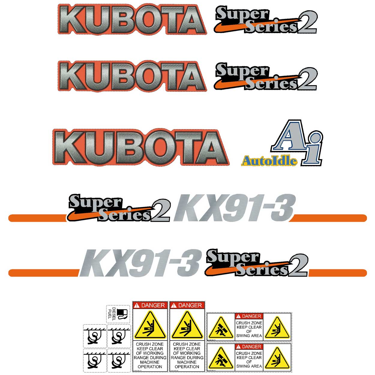 Kubota KX91-3 SS2 Decal Kit - Mini Excavator