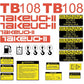 Takeuchi TB108 Decal Sticker Kit
