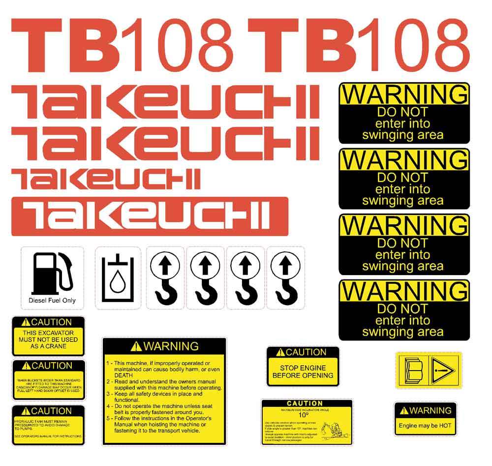Takeuchi TB108 Decal Sticker Kit